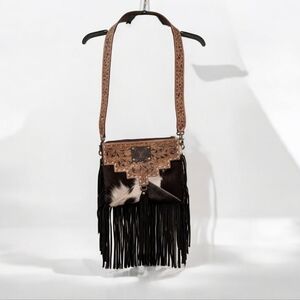 Repurposed leather fringe crossbody